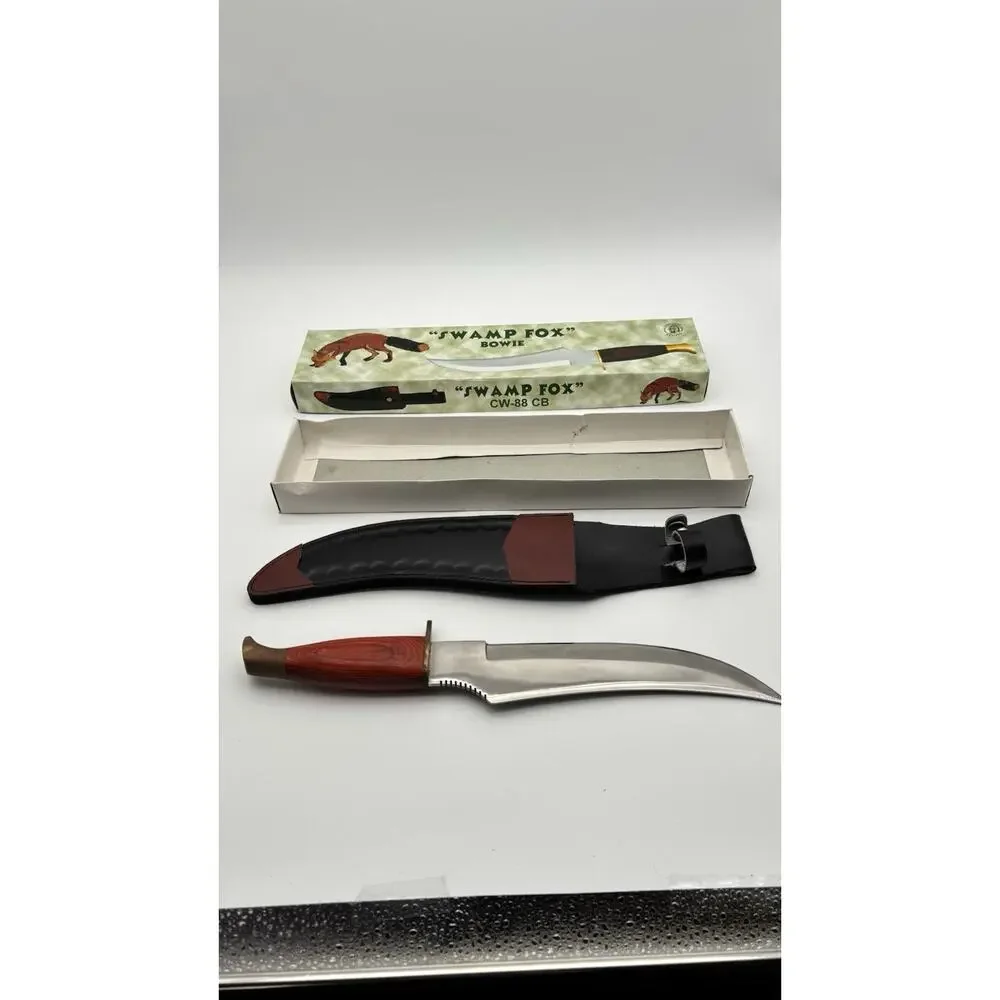 Swamp Fox 15.5” Bowie Knife Wood Handle NIB W/sheath VG Condition. Cool Look.
